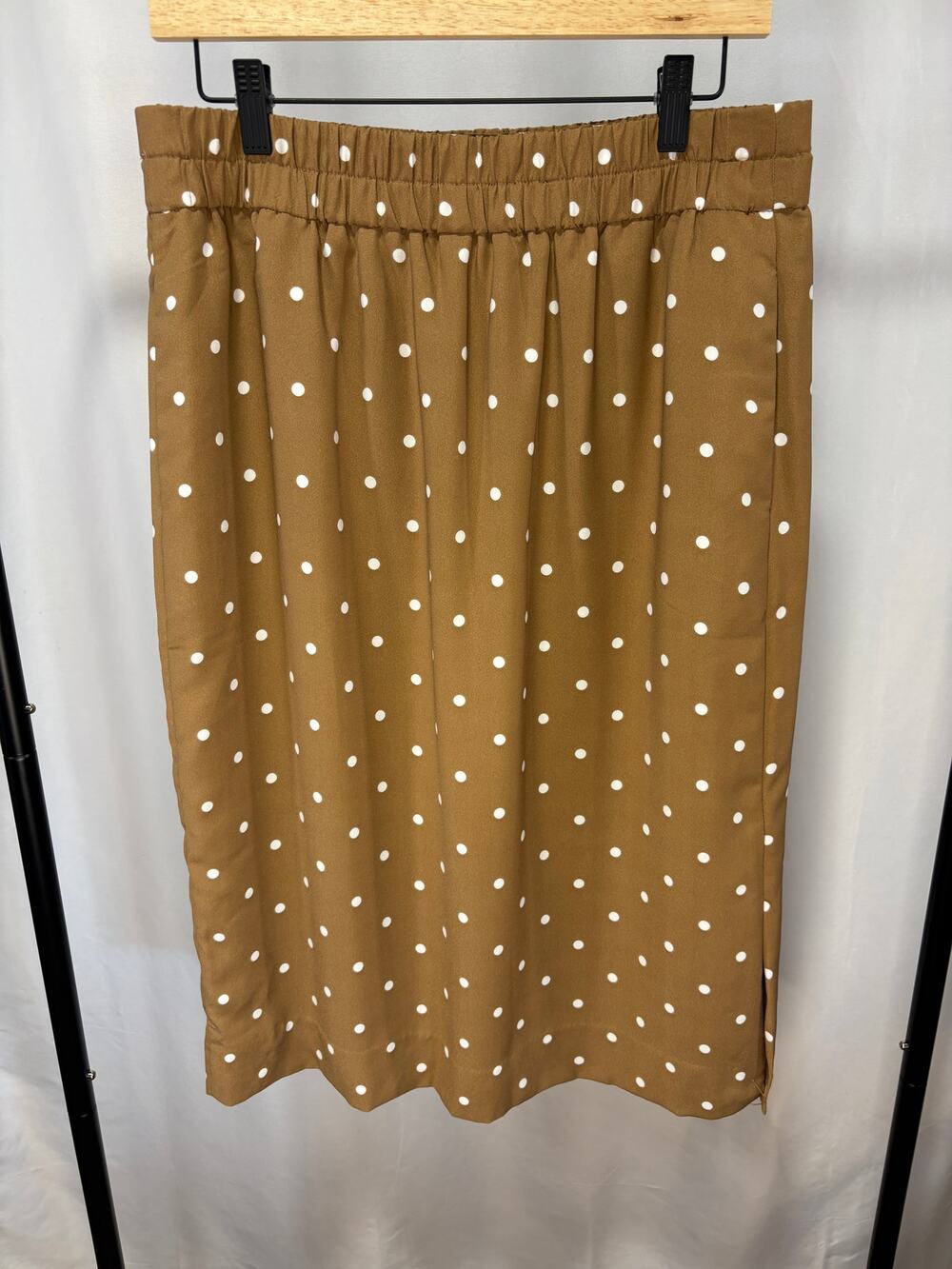 J.Crew Women’s M Polka Dot Midi Skirt Brown Ivory Elastic Waist